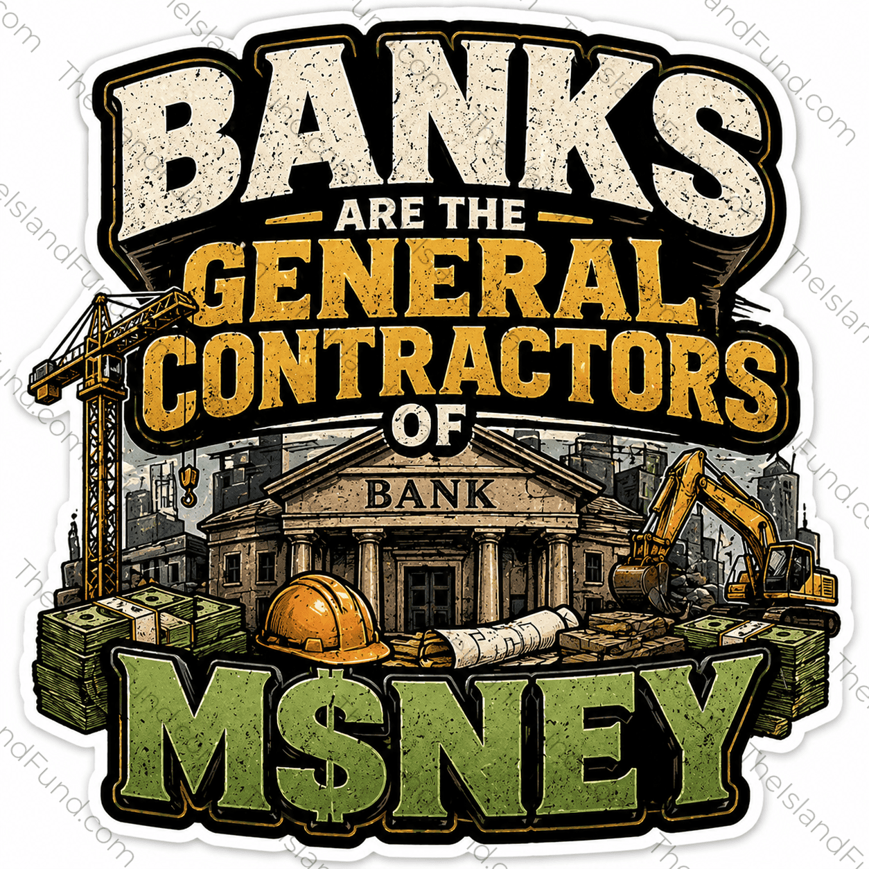Banks are the general contractors for money sticker