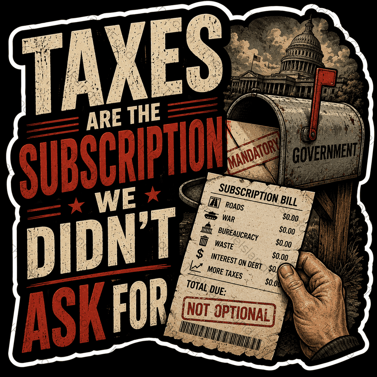 Taxes are the subscription we didn't ask for sticker