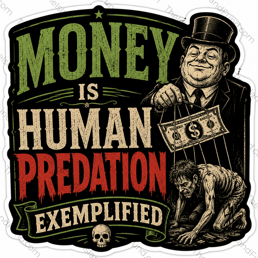 Money Is Human Predation Exemplified die-cut sticker