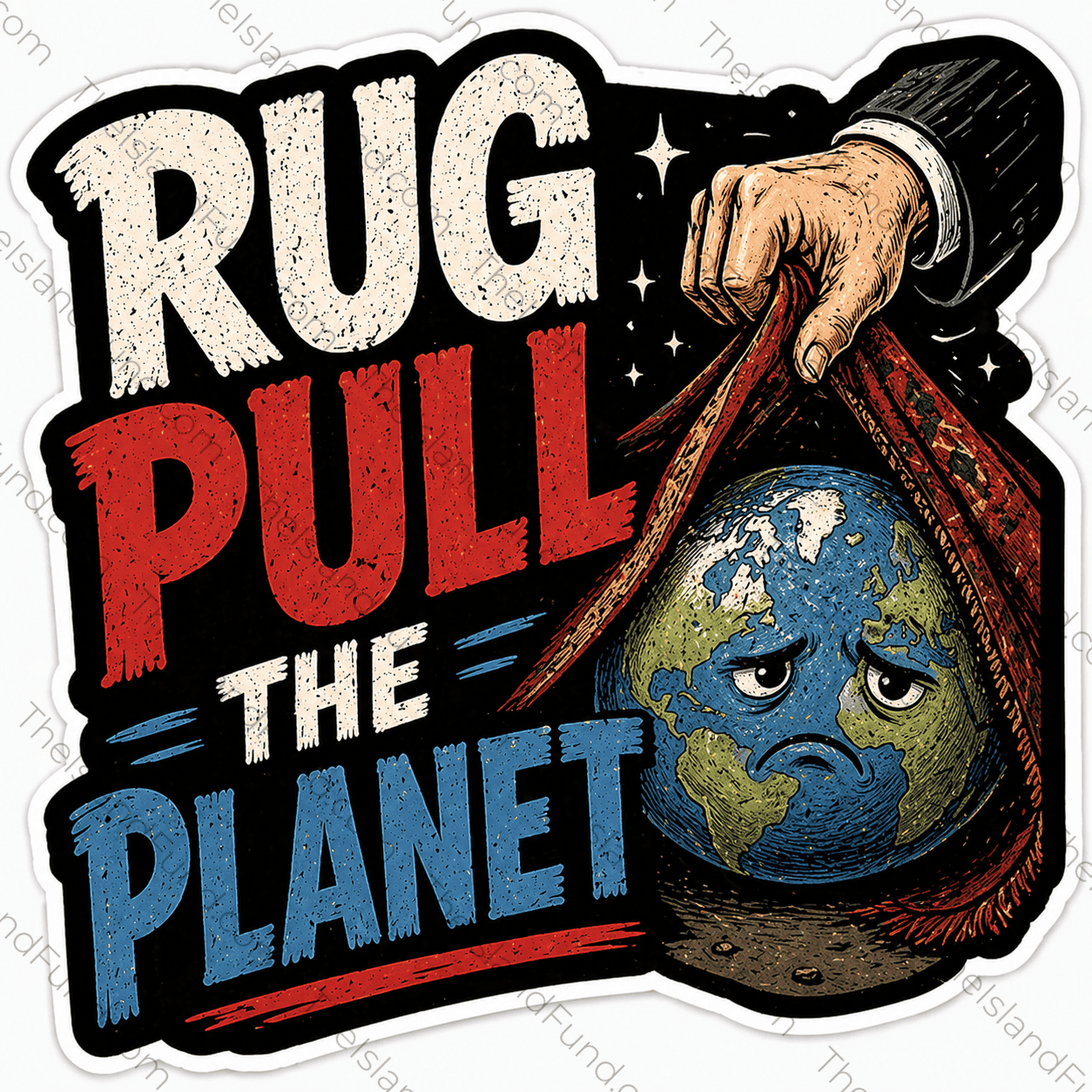 Rug Pull The Planet die-cut sticker
